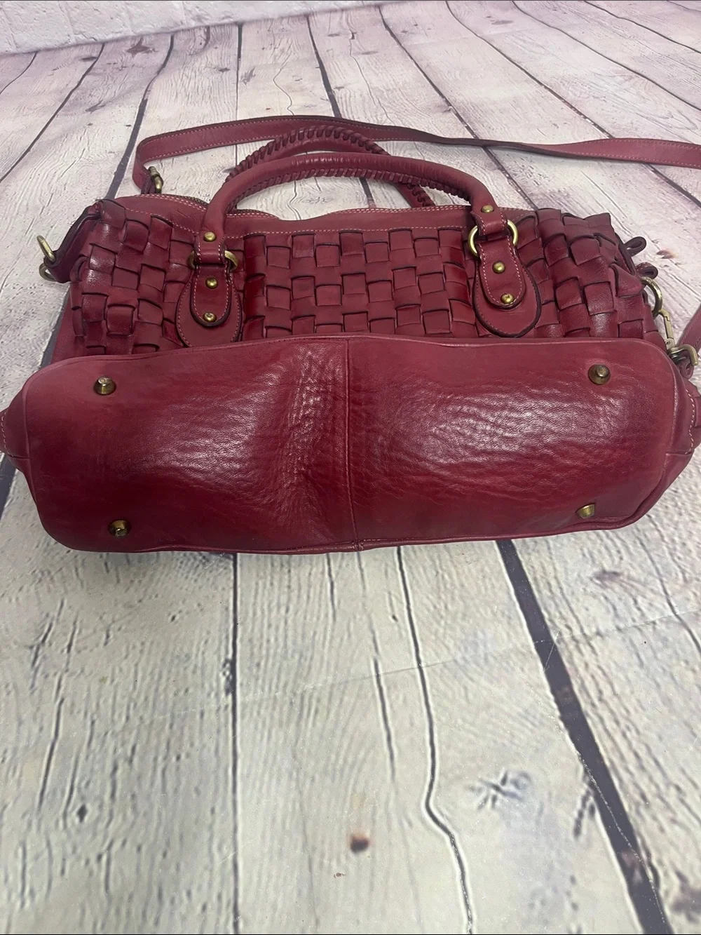 Sundance Woven Nantucket leather bag in Burgundy Red